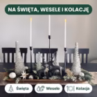 Na święta, wesele i kolację: świąteczny stroik z białymi świecami LED w czarnych świecznikach